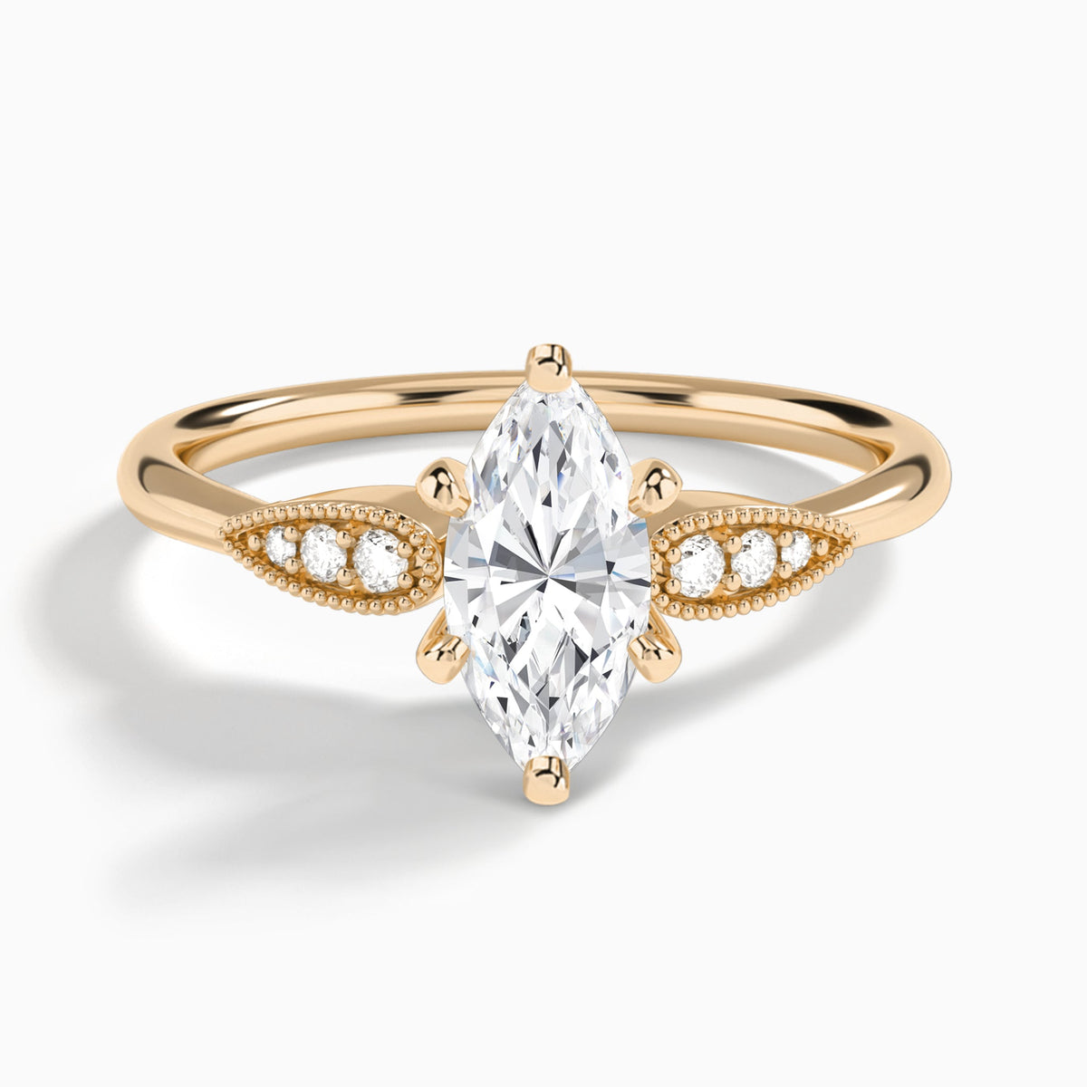 Marquise Perfect Fit Six Side Stone Lab Diamond Engagement Ring In 14K Rose Gold - Lucenjuri