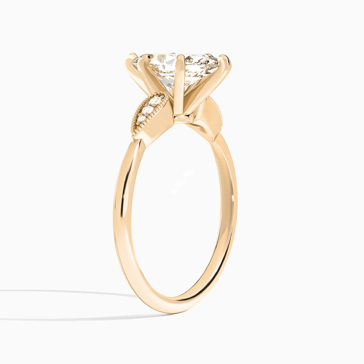 Marquise Perfect Fit Six Side Stone Lab Diamond Engagement Ring In 14K Rose Gold, Angle View