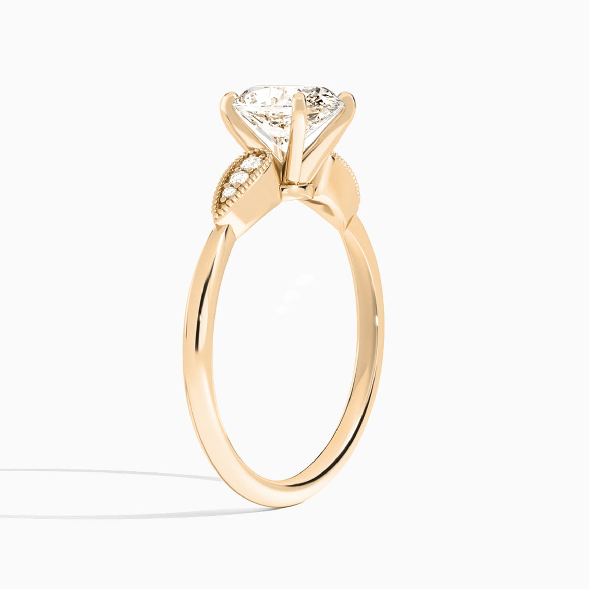 Oval Perfect Fit Six Side Stone Lab Diamond Engagement Ring In 14K Rose Gold, Angle View