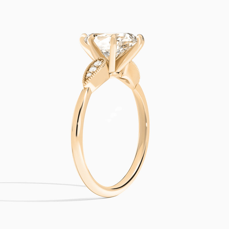 Pear Perfect Fit Six Side Stone Lab Diamond Engagement Ring In 14K Rose Gold, Angle View
