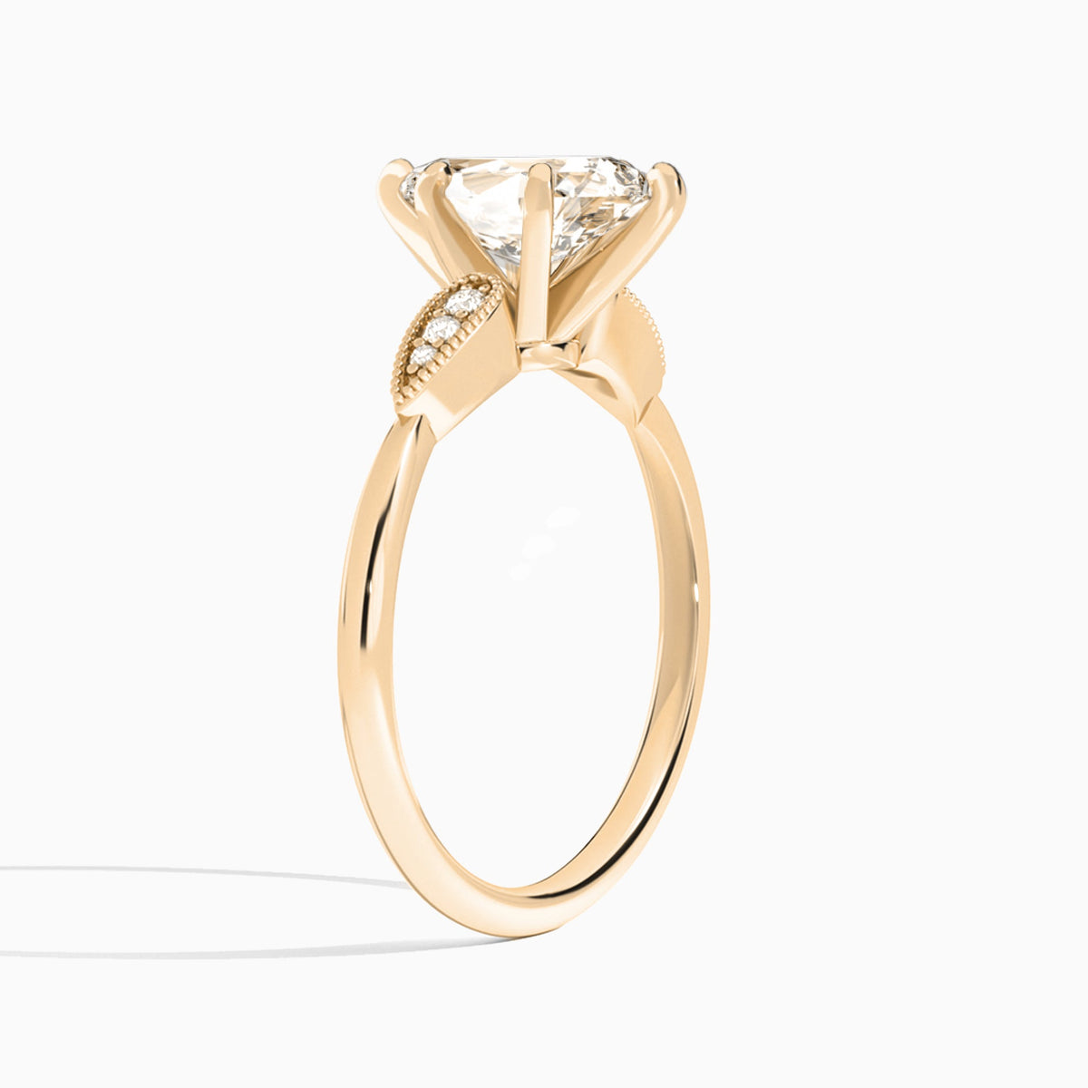 Pear Perfect Fit Six Side Stone Lab Diamond Engagement Ring In 14K Rose Gold, Angle View