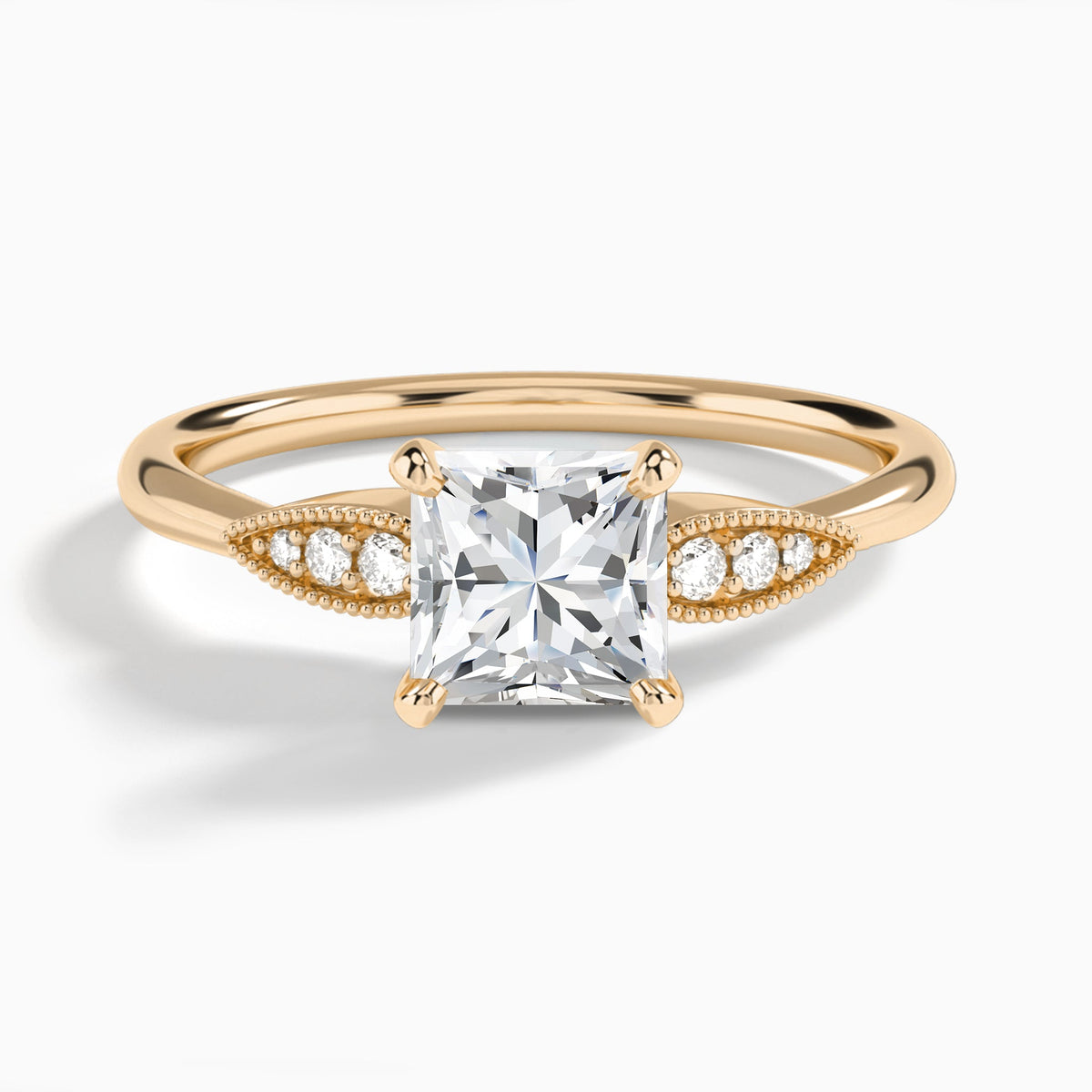 Princess Perfect Fit Six Side Stone Lab Diamond Engagement Ring In 14K Rose Gold - Lucenjuri