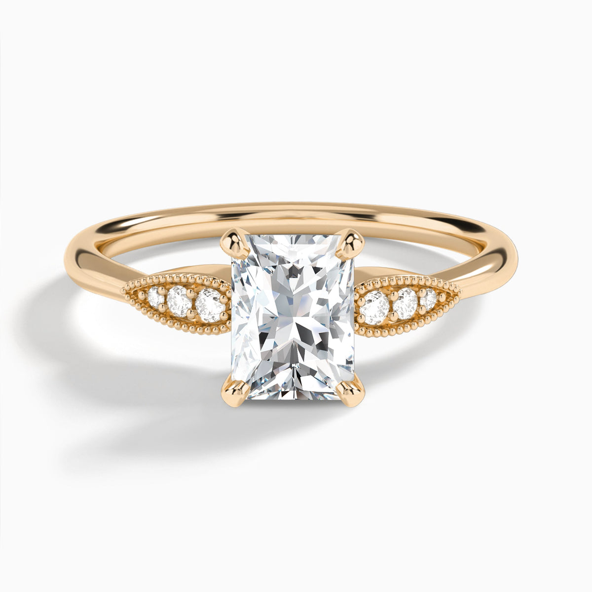 Radiant Perfect Fit Six Side Stone Lab Diamond Engagement Ring In 14K Rose Gold - Lucenjuri