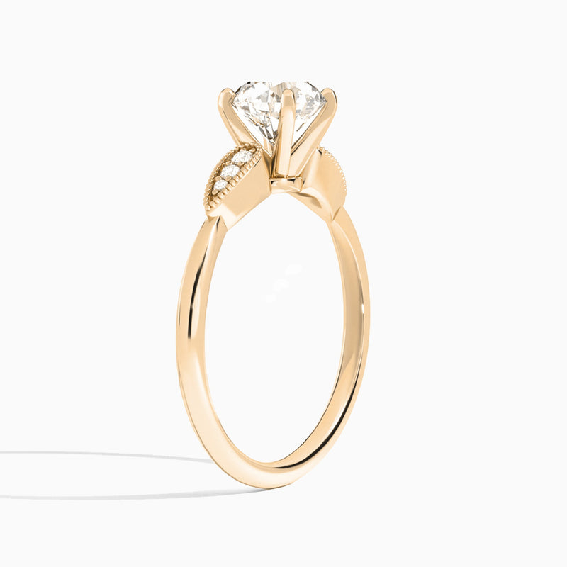 Round Perfect Fit Six Side Stone Lab Diamond Engagement Ring In 14K Rose Gold, Angle View