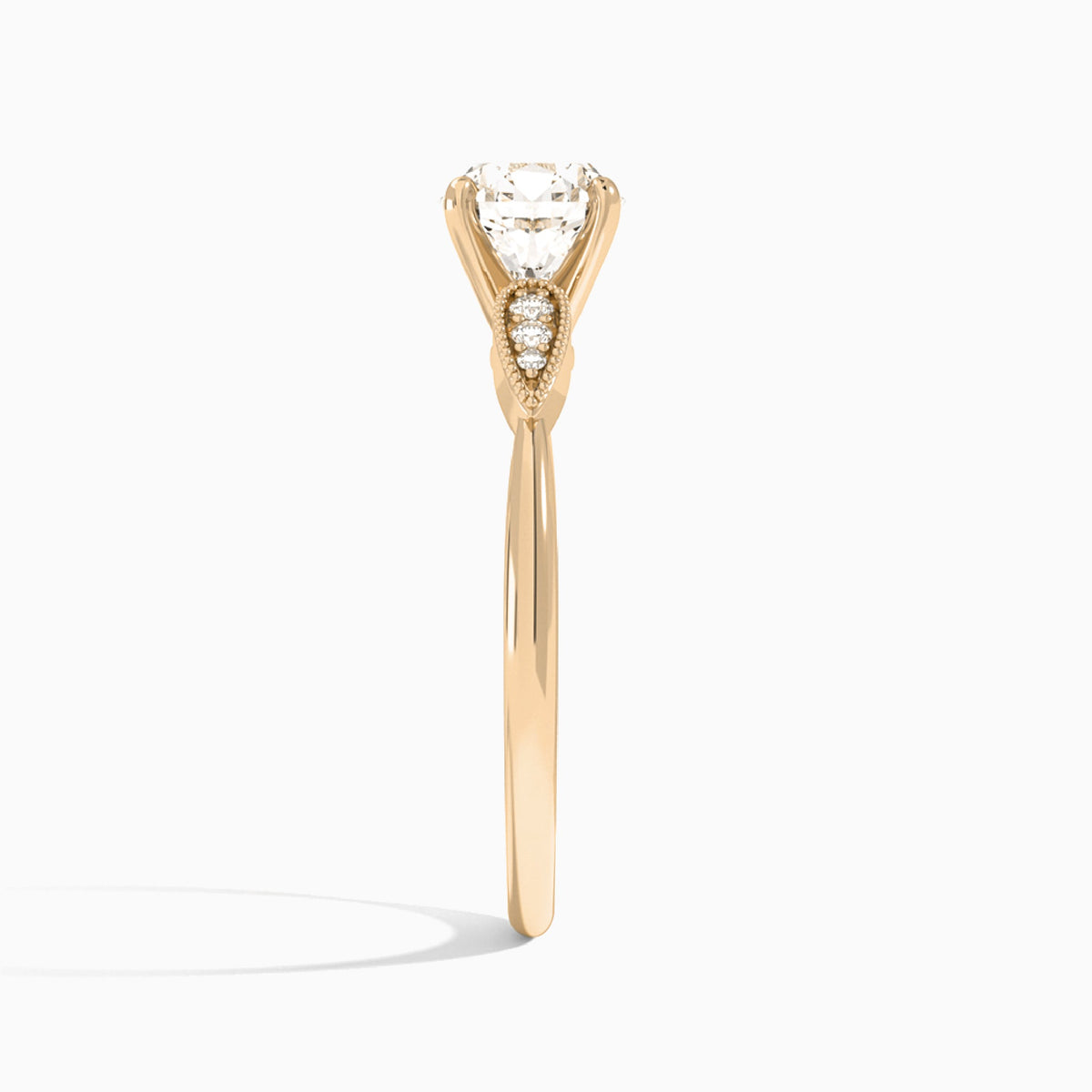 Round Perfect Fit Six Side Stone Lab Diamond Engagement Ring In 14K Rose Gold, Side View
