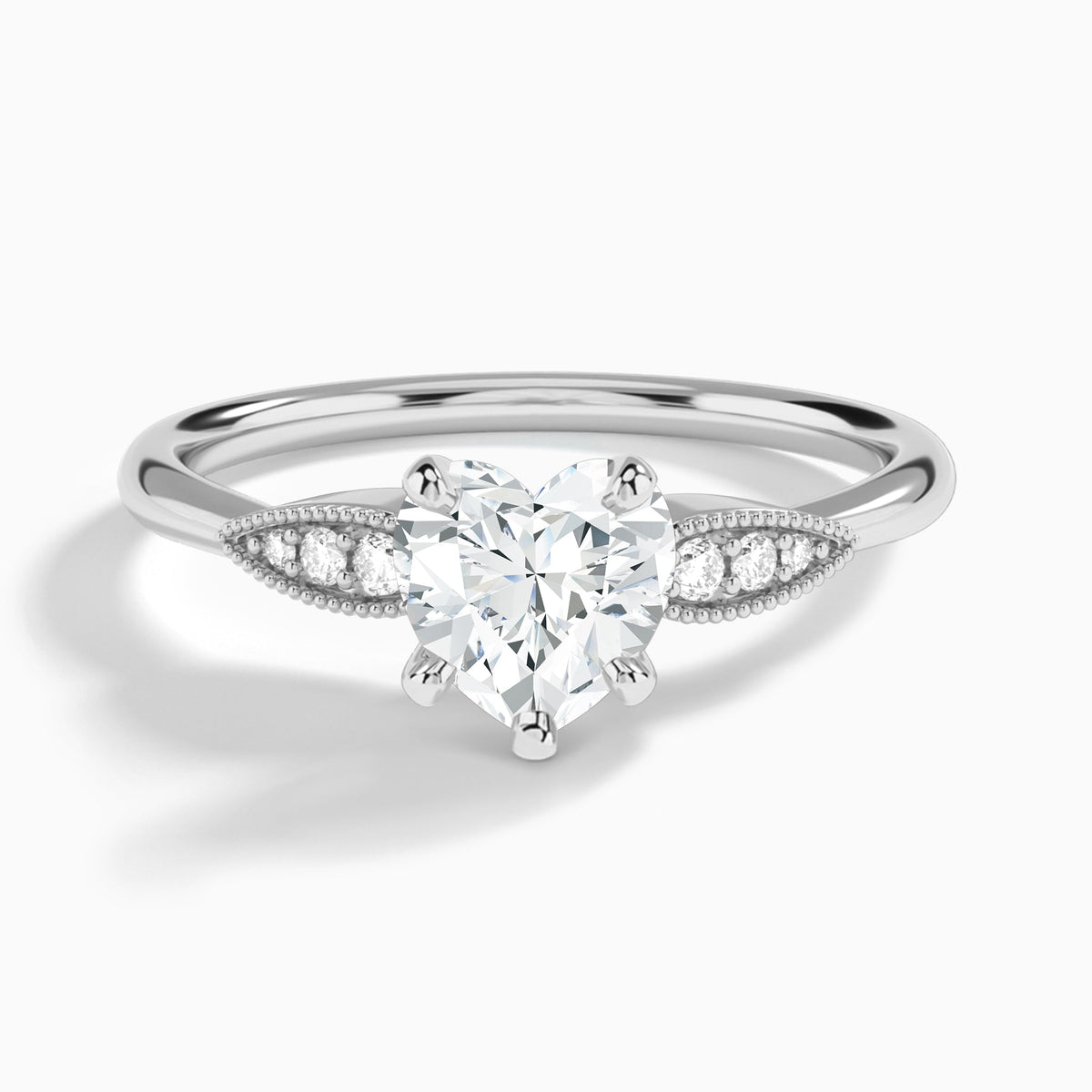 Heart Perfect Fit Six Side Stone Lab Diamond Engagement Ring In 14K White Gold - Lucenjuri