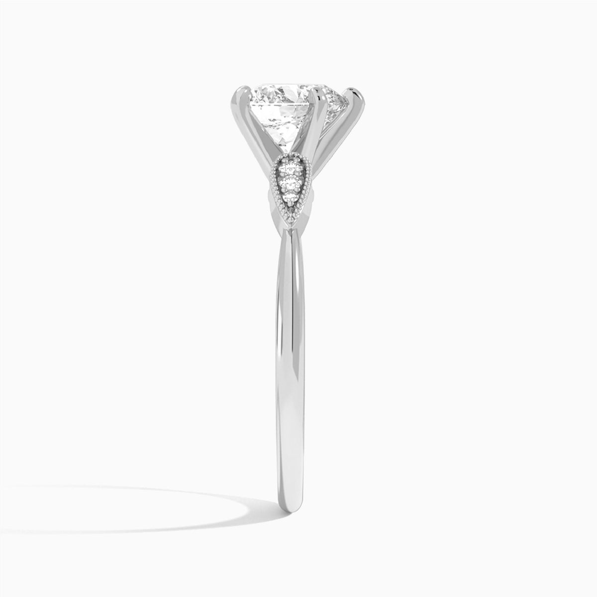 Heart Perfect Fit Six Side Stone Lab Diamond Engagement Ring In 18K White Gold, Side View