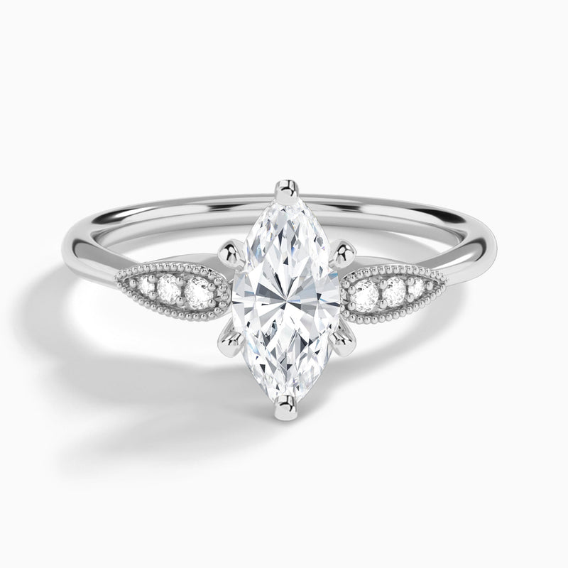 Marquise Perfect Fit Six Side Stone Lab Diamond Engagement Ring In 14K White Gold - Lucenjuri