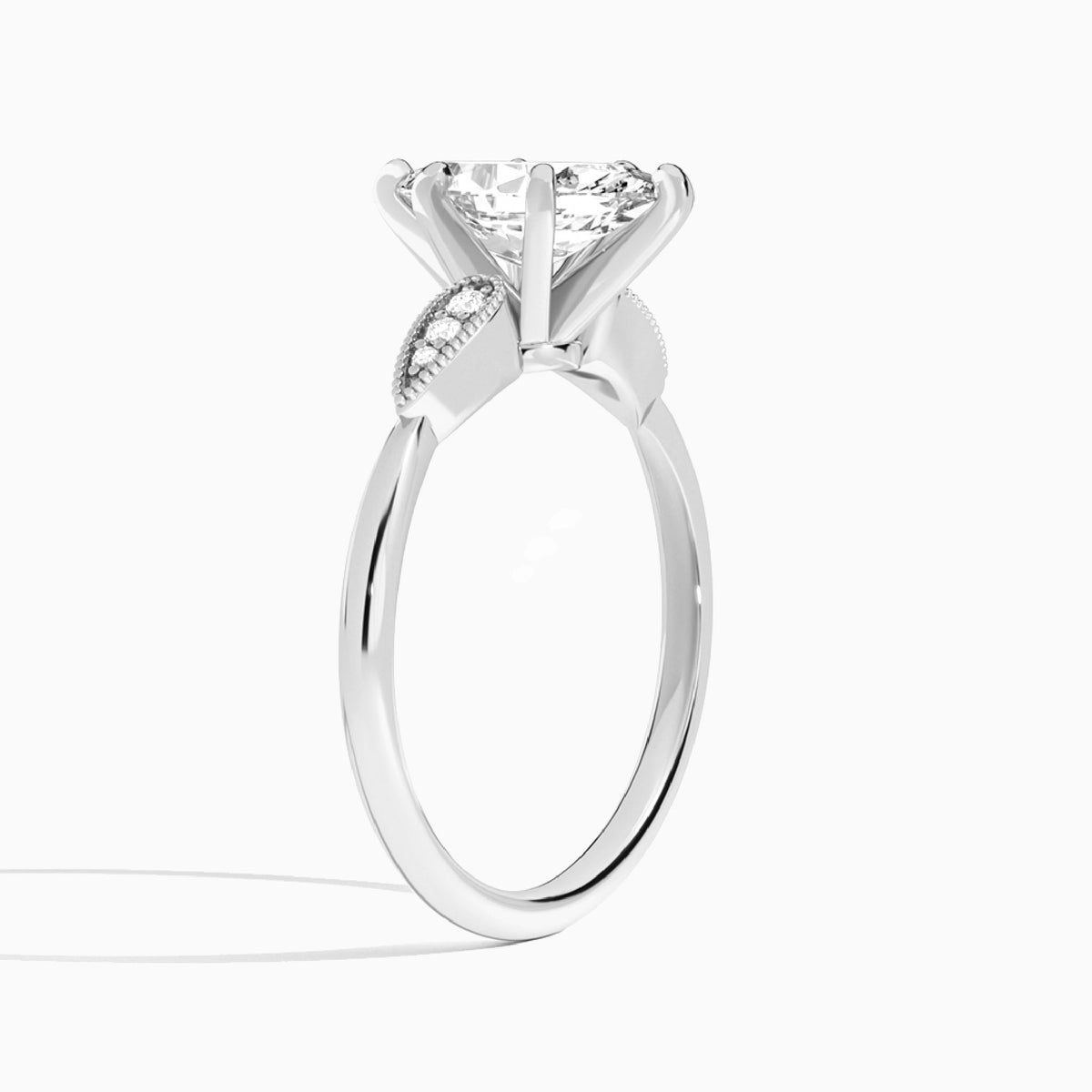 Marquise Perfect Fit Six Side Stone Lab Diamond Engagement Ring In 18K White Gold, Angle View