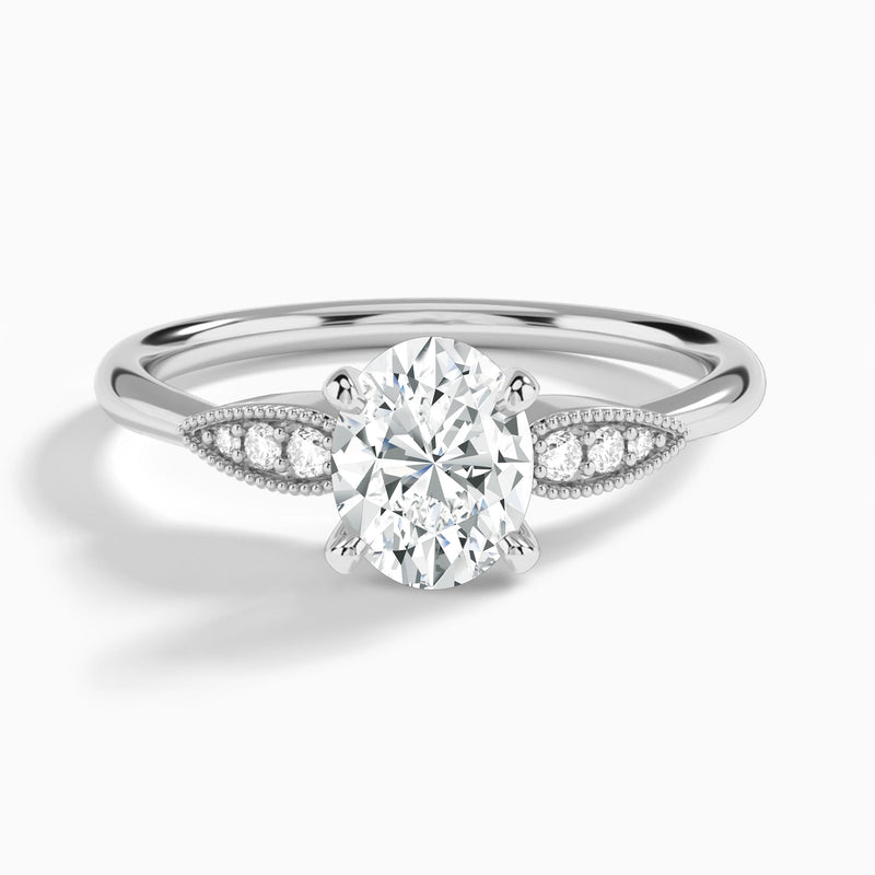 Oval Perfect Fit Six Side Stone Lab Diamond Engagement Ring In 14K White Gold - Lucenjuri