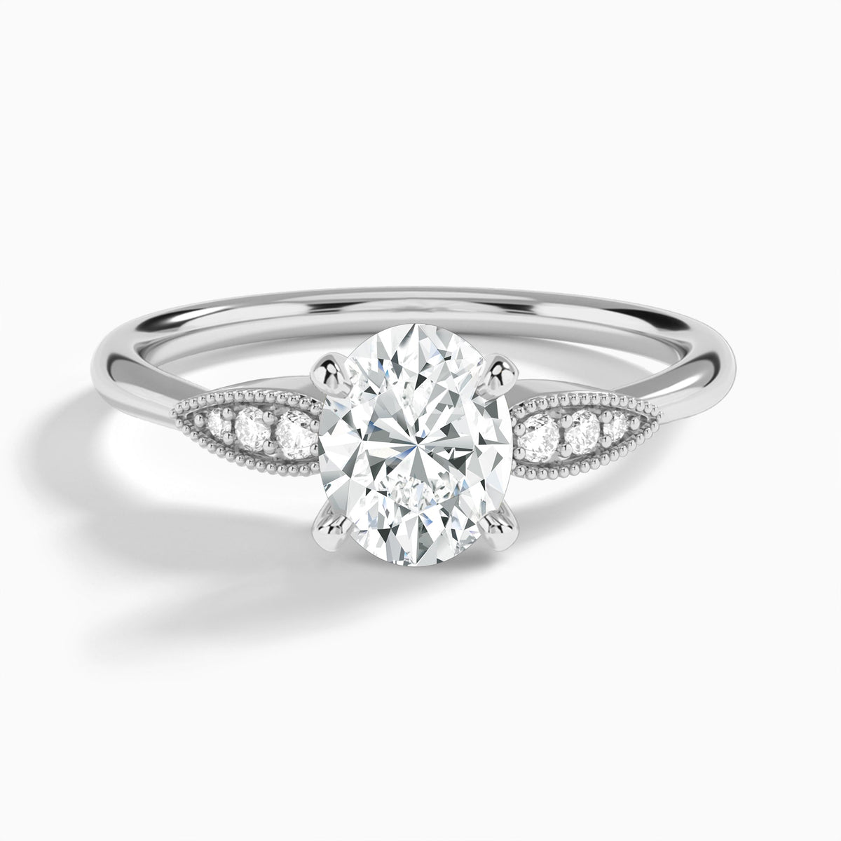 Oval Perfect Fit Six Side Stone Lab Diamond Engagement Ring In 14K White Gold - Lucenjuri