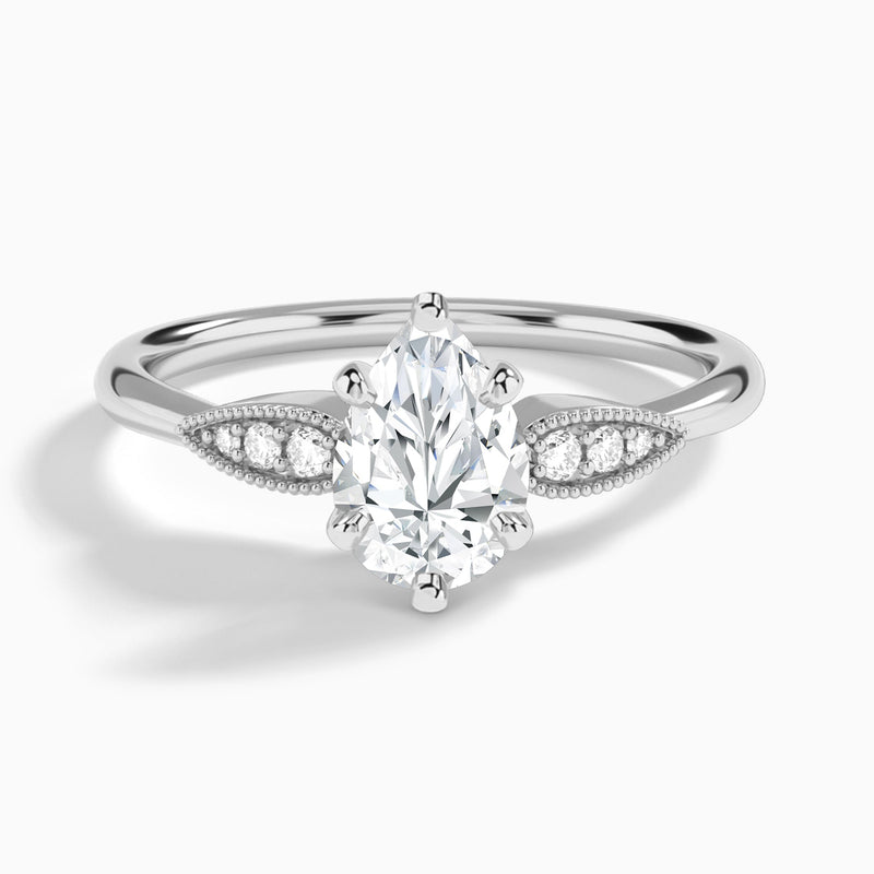 Pear Perfect Fit Six Side Stone Lab Diamond Engagement Ring In 18K White Gold - Lucenjuri