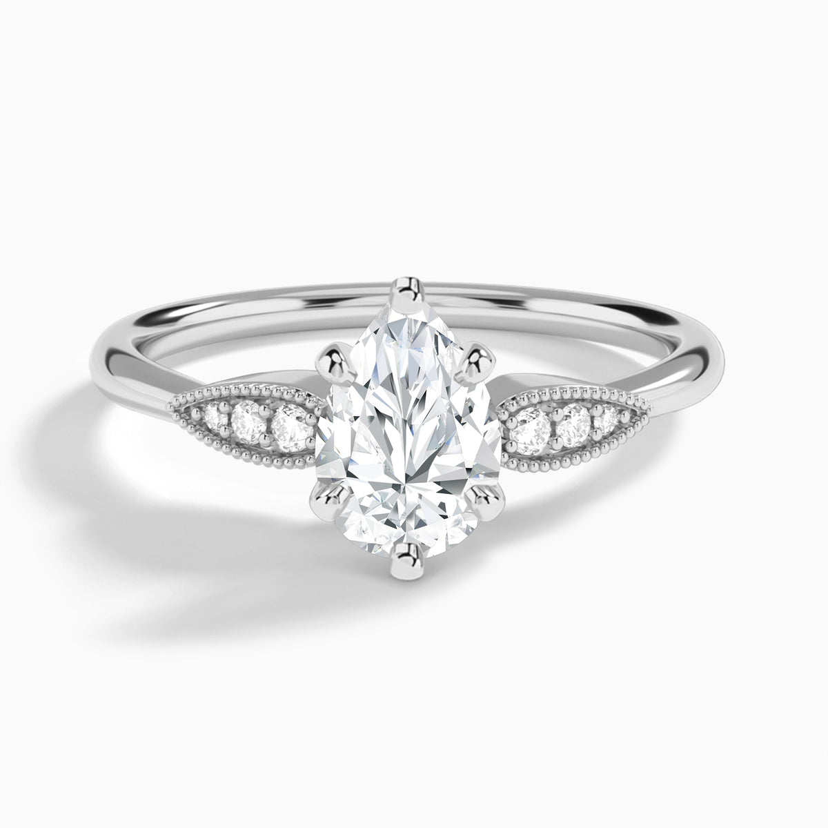 Pear Perfect Fit Six Side Stone Lab Diamond Engagement Ring In 14K White Gold - Lucenjuri