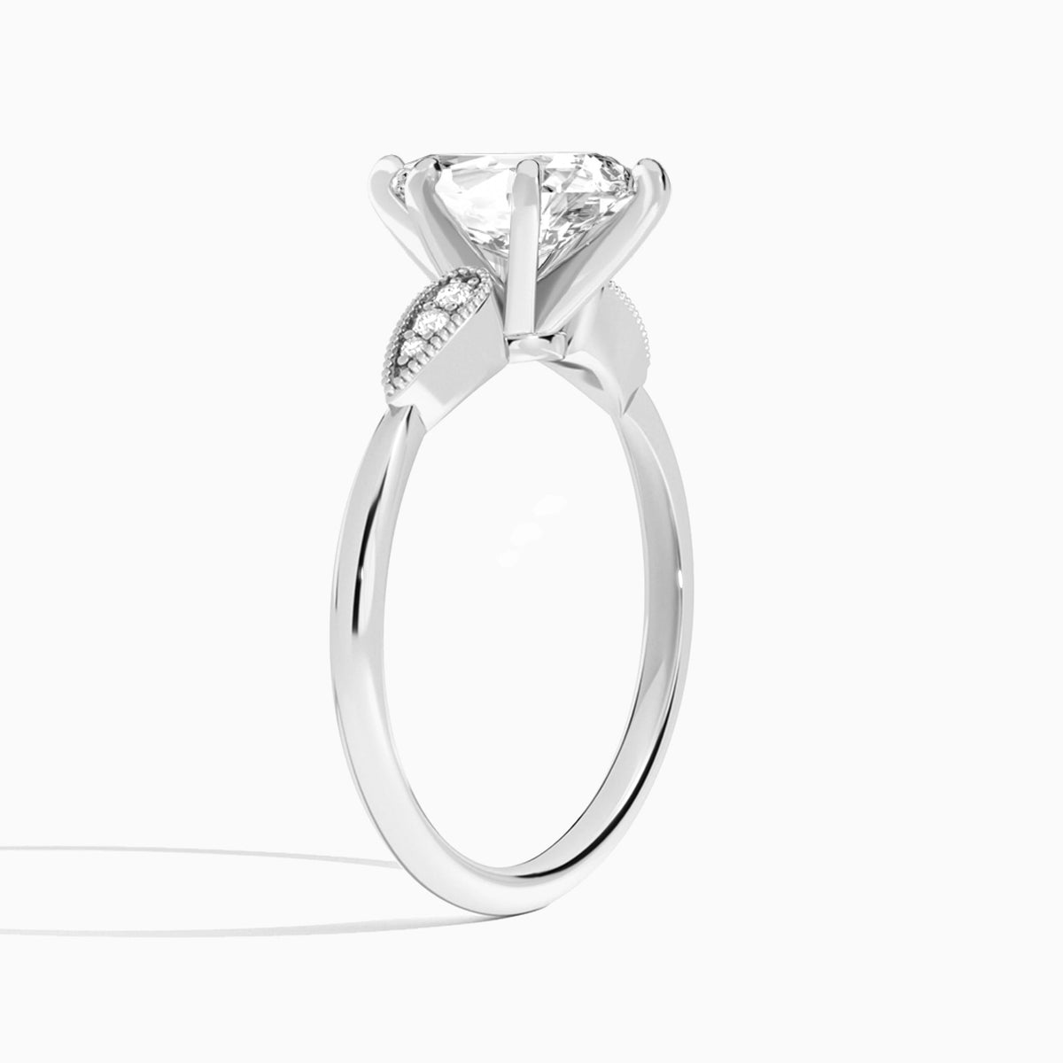 Pear Perfect Fit Six Side Stone Lab Diamond Engagement Ring In 14K White Gold, Angle View