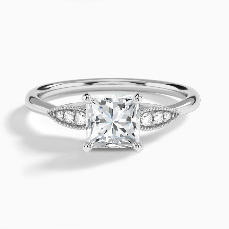 Princess Perfect Fit Six Side Stone Lab Diamond Engagement Ring In 18K White Gold - Lucenjuri