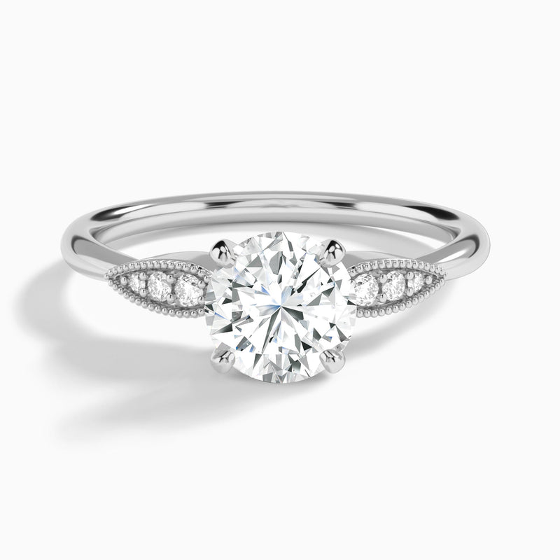 Round Perfect Fit Six Side Stone Lab Diamond Engagement Ring In 14K White Gold - Lucenjuri
