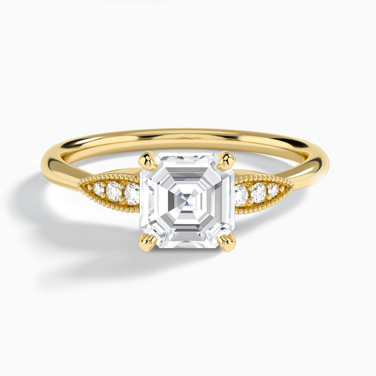 Asscher Perfect Fit Six Side Stone Lab Diamond Engagement Ring In 18K Yellow Gold - Lucenjuri