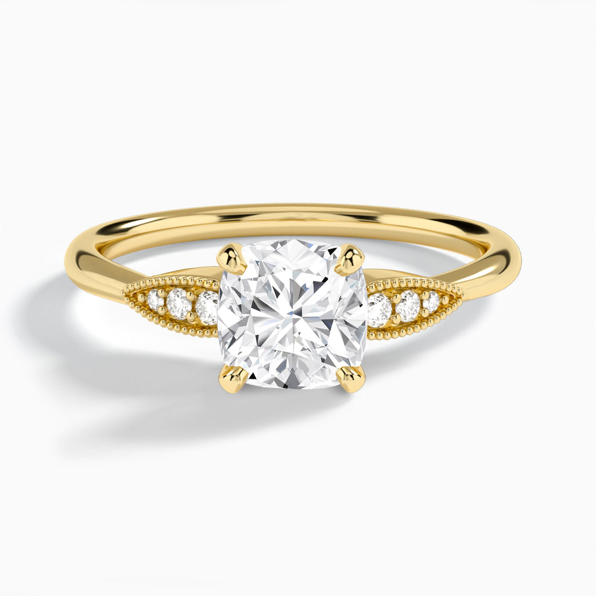 Cushion Perfect Fit Six Side Stone Lab Diamond Engagement Ring In 14K Yellow Gold - Lucenjuri