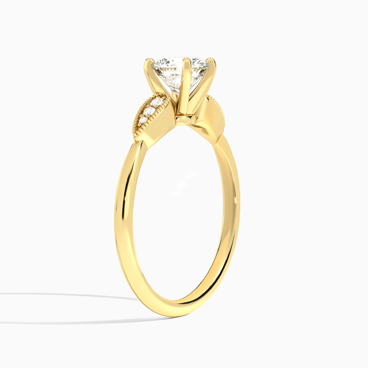 Cushion Perfect Fit Six Side Stone Lab Diamond Engagement Ring In 14K Yellow Gold, Angle View
