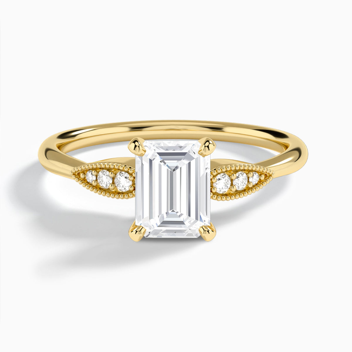 Emerald Perfect Fit Six Side Stone Lab Diamond Engagement Ring In 14K Yellow Gold - Lucenjuri