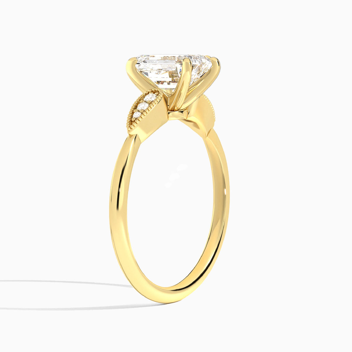 Emerald Perfect Fit Six Side Stone Lab Diamond Engagement Ring In 18K Yellow Gold, Angle View