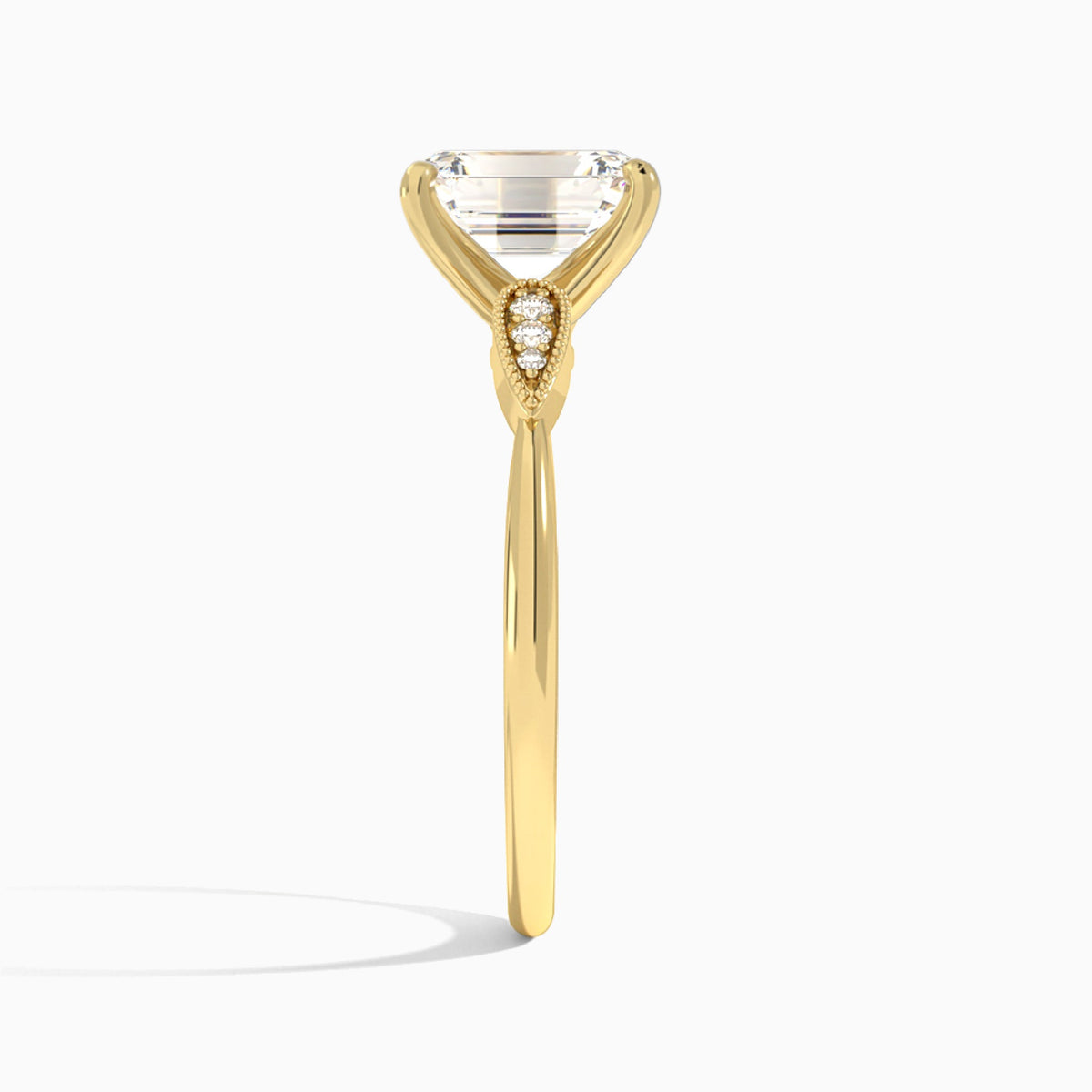 Emerald Perfect Fit Six Side Stone Lab Diamond Engagement Ring In 14K Yellow Gold, Side View