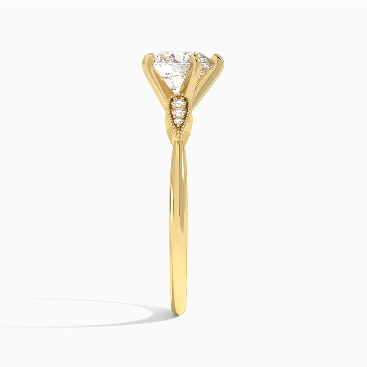 Heart Perfect Fit Six Side Stone Lab Diamond Engagement Ring In 14K Yellow Gold, Side View
