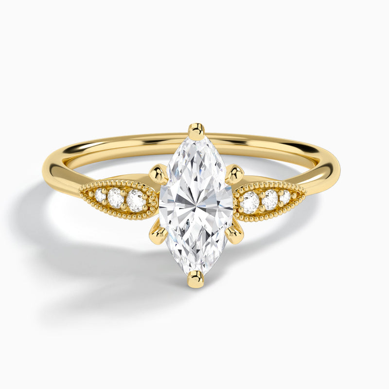 Marquise Perfect Fit Six Side Stone Lab Diamond Engagement Ring In 18K Yellow Gold - Lucenjuri