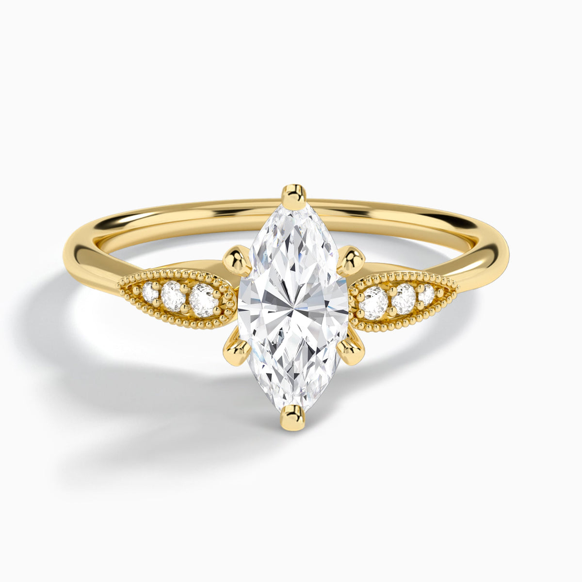 Marquise Perfect Fit Six Side Stone Lab Diamond Engagement Ring In 18K Yellow Gold - Lucenjuri