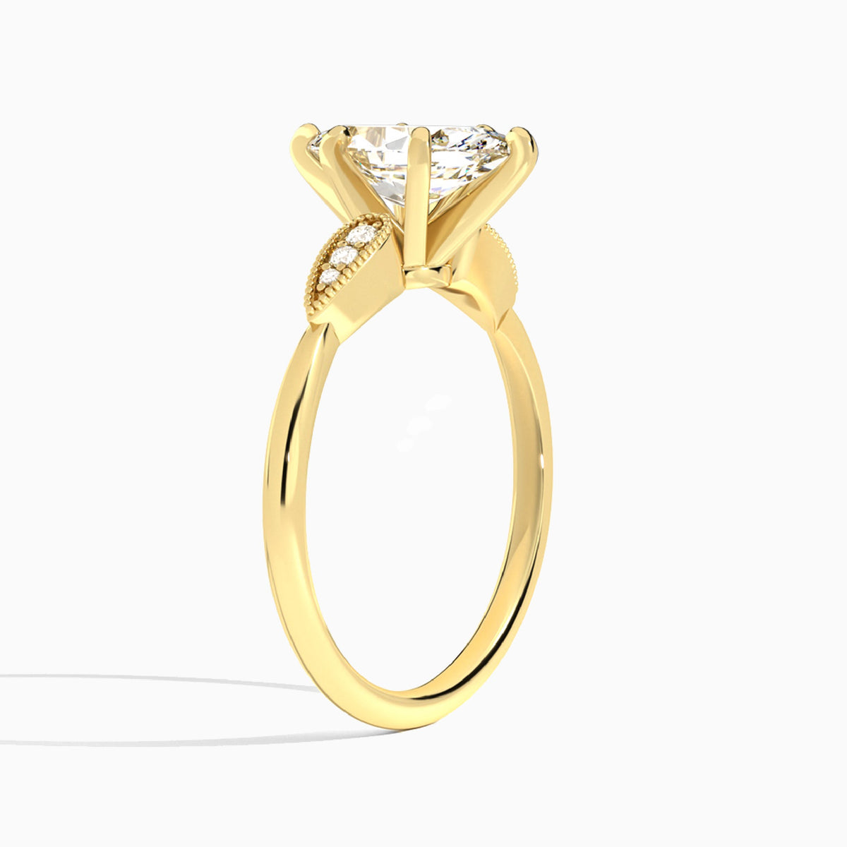 Marquise Perfect Fit Six Side Stone Lab Diamond Engagement Ring In 18K Yellow Gold, Angle View