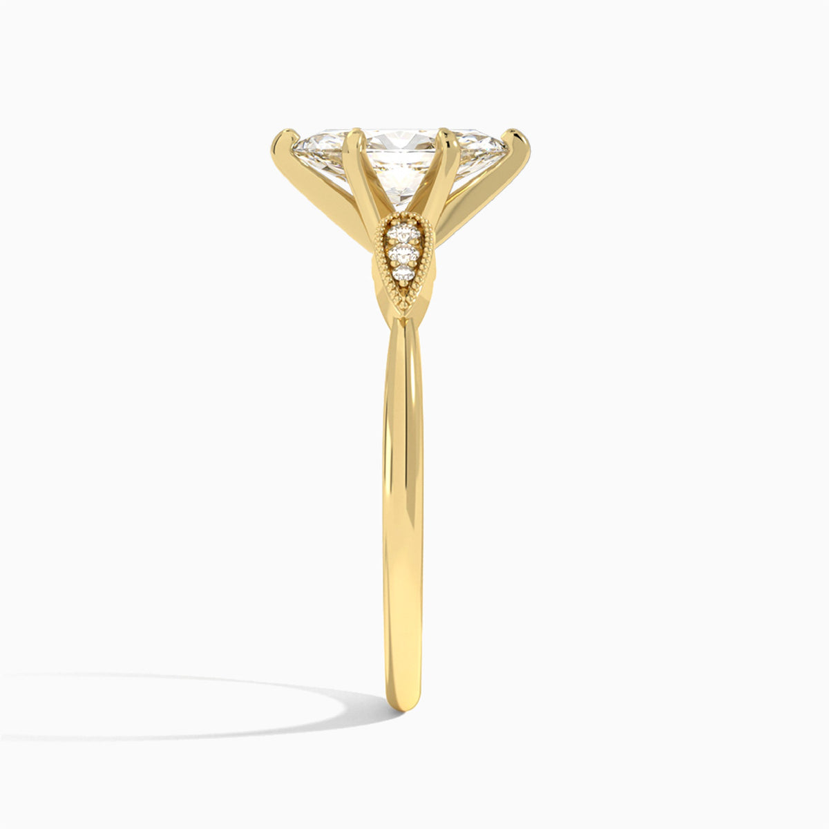 Marquise Perfect Fit Six Side Stone Lab Diamond Engagement Ring In 18K Yellow Gold, Side View