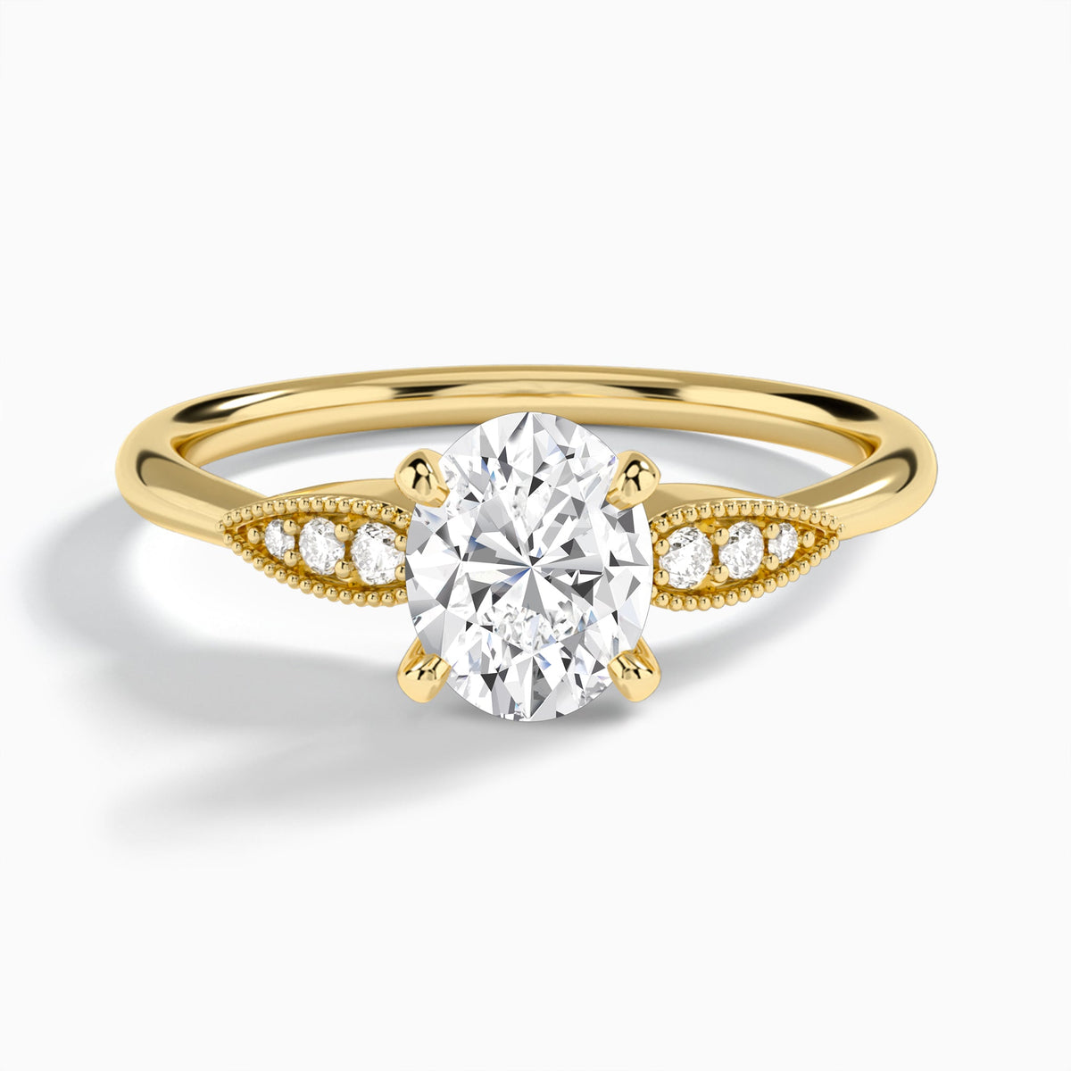 Oval Perfect Fit Six Side Stone Lab Diamond Engagement Ring In 14K Yellow Gold - Lucenjuri