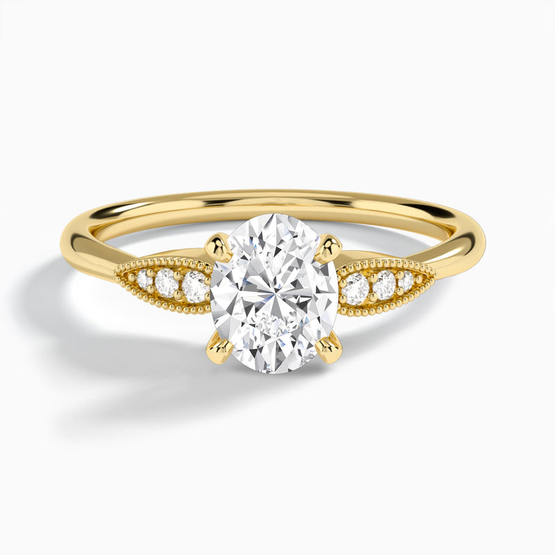 Oval Perfect Fit Six Side Stone Lab Diamond Engagement Ring In 18K Yellow Gold - Lucenjuri