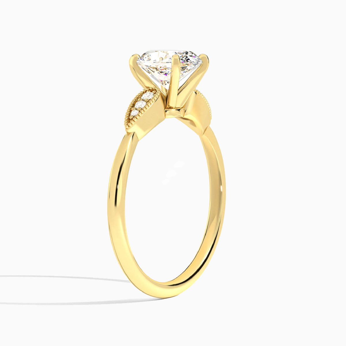 Oval Perfect Fit Six Side Stone Lab Diamond Engagement Ring In 14K Yellow Gold, Angle View