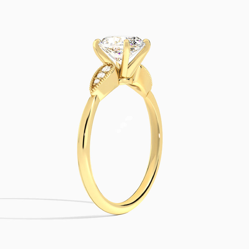 Oval Perfect Fit Six Side Stone Lab Diamond Engagement Ring In 18K Yellow Gold, Angle View