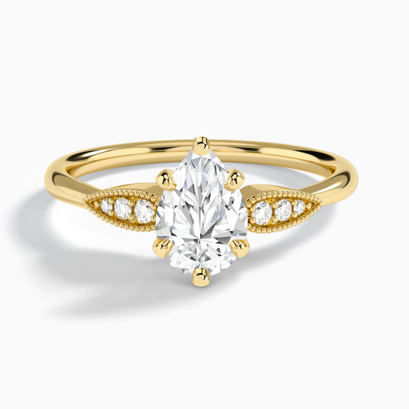 Pear Perfect Fit Six Side Stone Lab Diamond Engagement Ring In 14K Yellow Gold - Lucenjuri