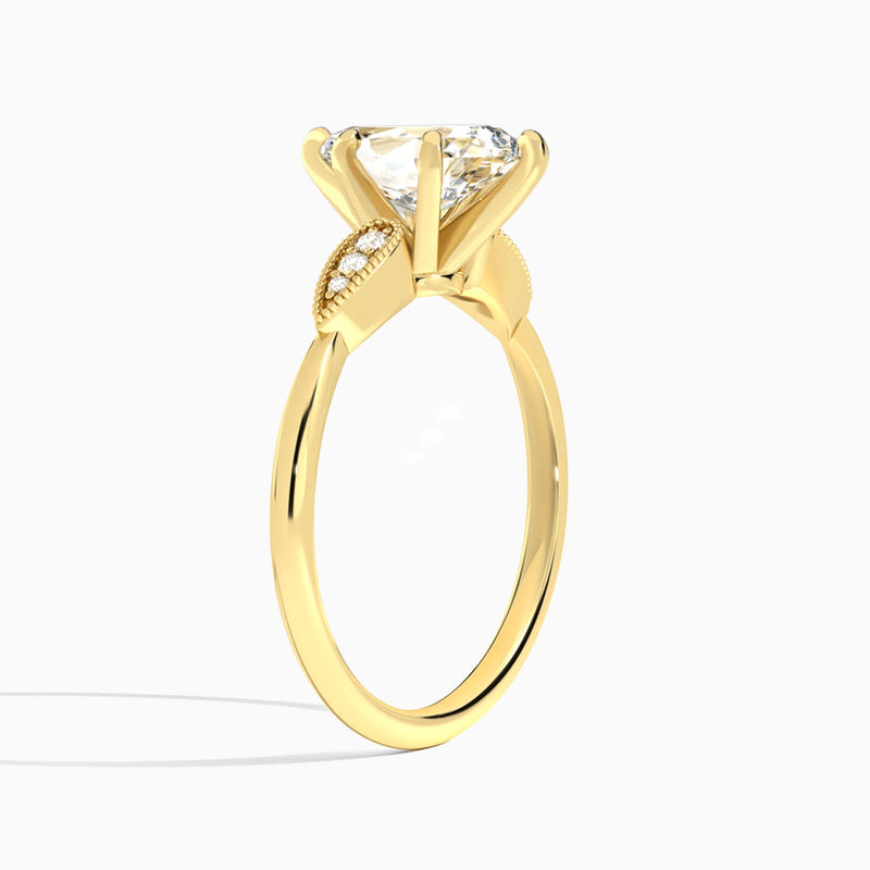 Pear Perfect Fit Six Side Stone Lab Diamond Engagement Ring In 14K Yellow Gold, Angle View