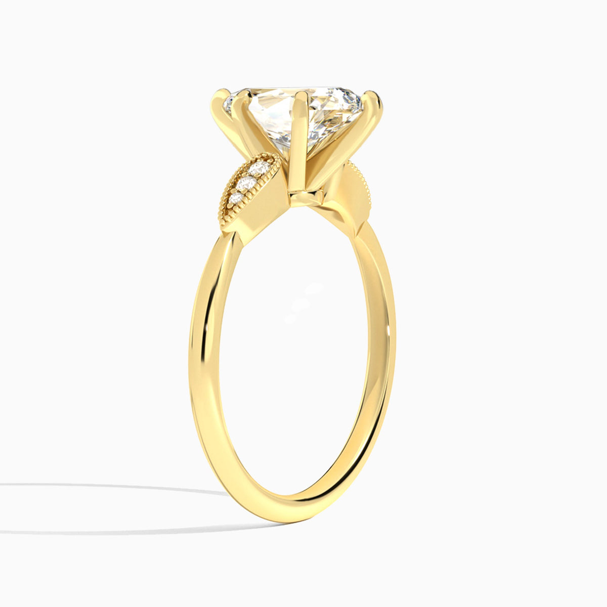 Pear Perfect Fit Six Side Stone Lab Diamond Engagement Ring In 18K Yellow Gold, Angle View