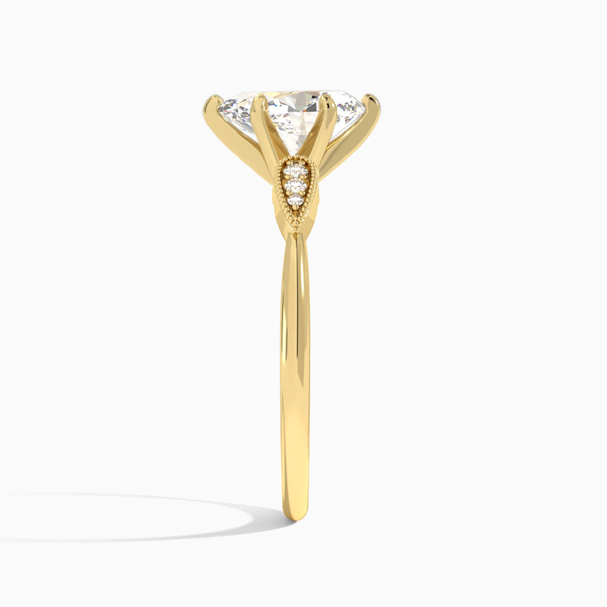 Pear Perfect Fit Six Side Stone Lab Diamond Engagement Ring In 18K Yellow Gold, Side View