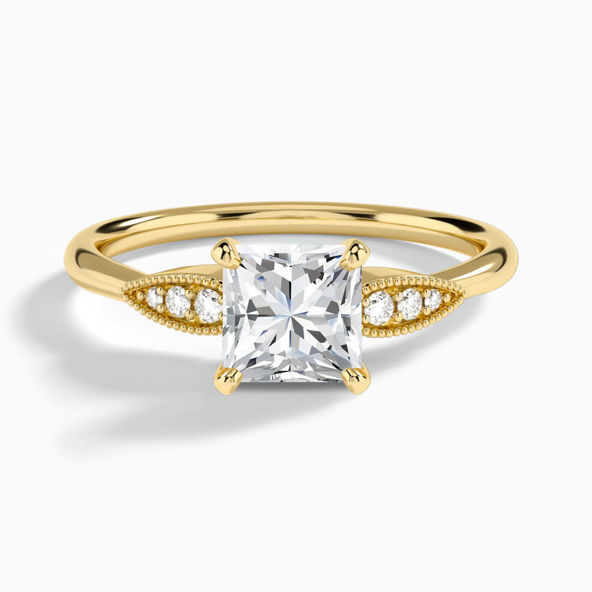 Princess Perfect Fit Six Side Stone Lab Diamond Engagement Ring In 14K Yellow Gold - Lucenjuri