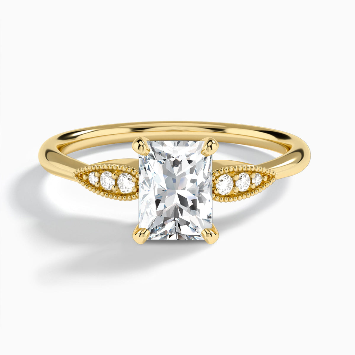 Radiant Perfect Fit Six Side Stone Lab Diamond Engagement Ring In 14K Yellow Gold - Lucenjuri