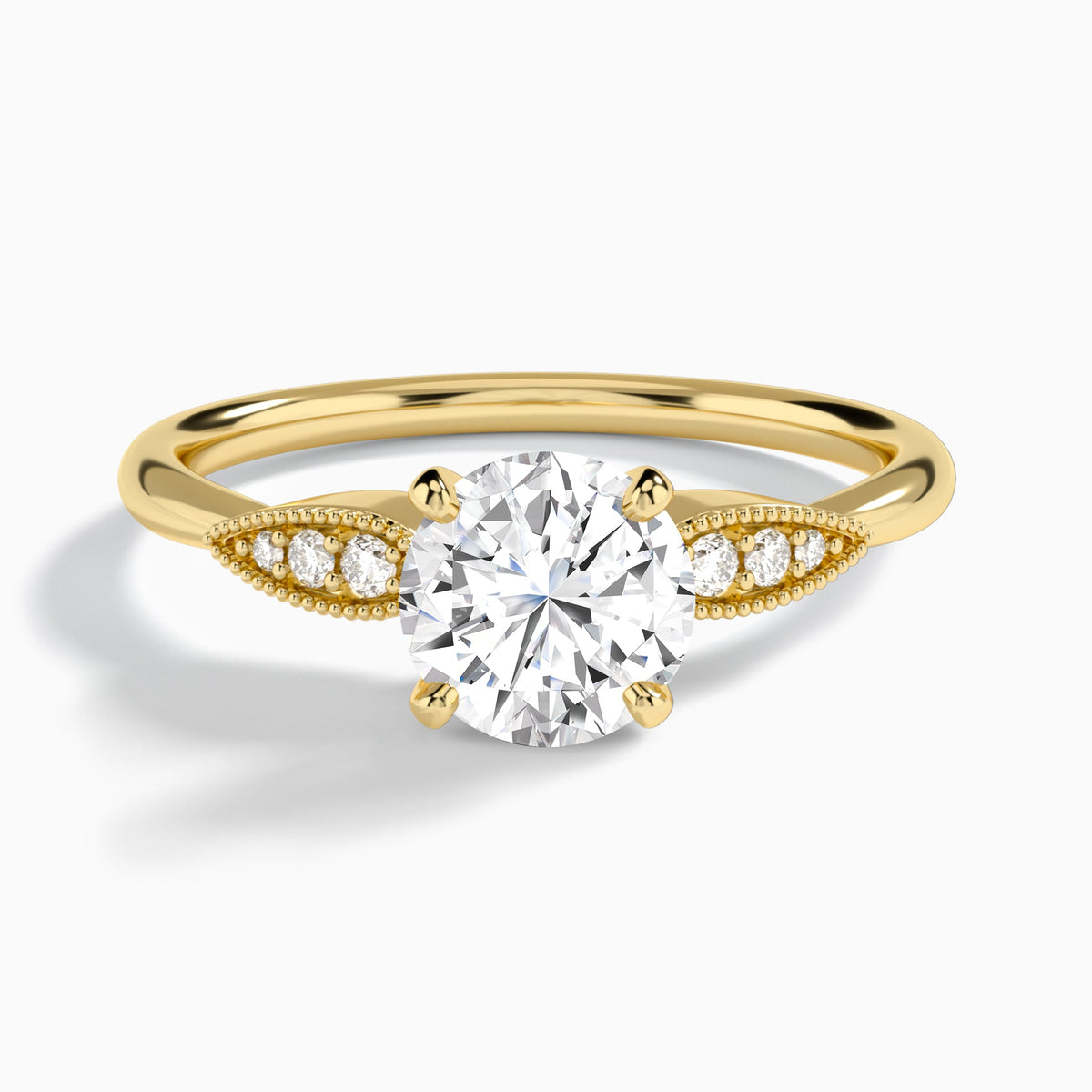 Round Perfect Fit Six Side Stone Lab Diamond Engagement Ring In 18K Yellow Gold - Lucenjuri