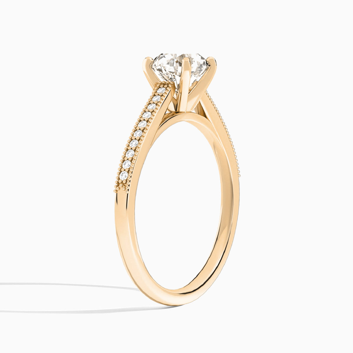 Round Luxe Hudson Lab Grown Diamond Engagement Ring In 14K Rose Gold, Angle View