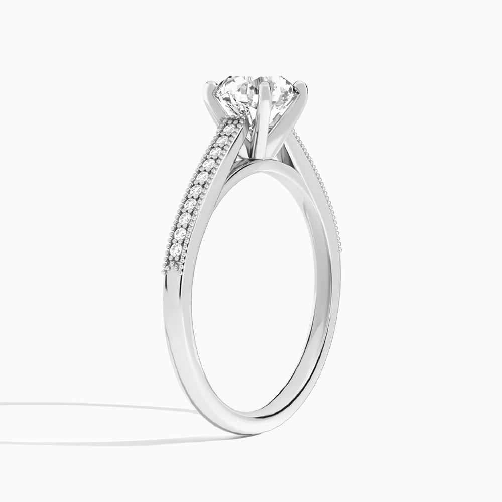 Round Luxe Hudson Lab Grown Diamond Engagement Ring In 14K White Gold, Angle View