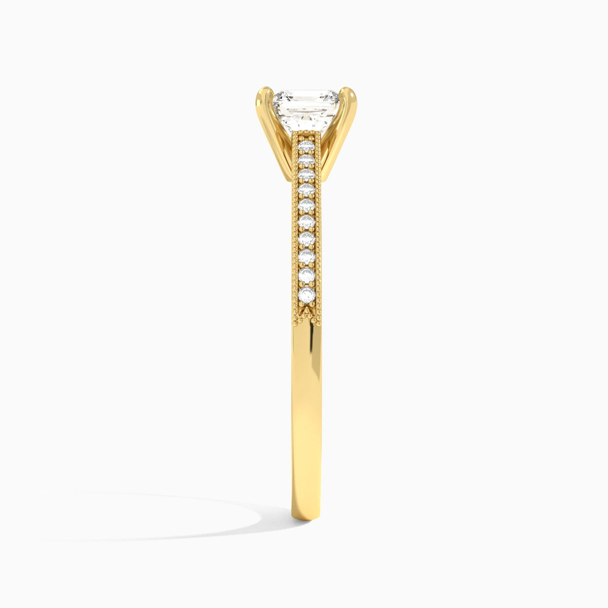 Asscher Luxe Hudson Lab Grown Diamond Engagement Ring In 14K Yellow Gold, Side View