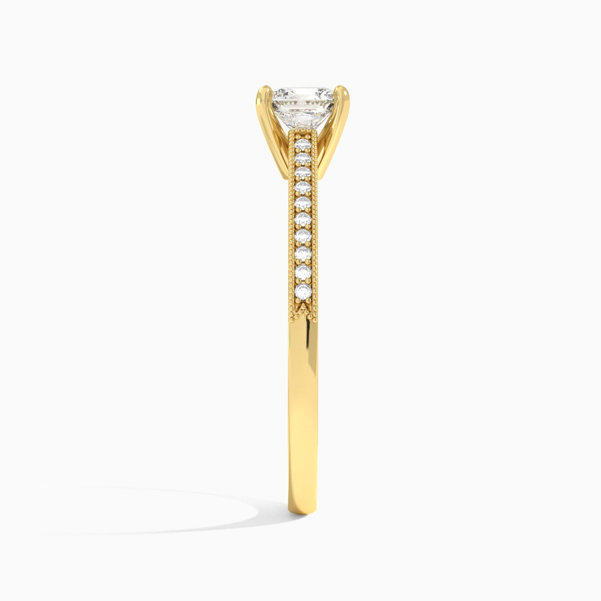 Cushion Luxe Hudson Lab Grown Diamond Engagement Ring In 14K Yellow Gold, Side View