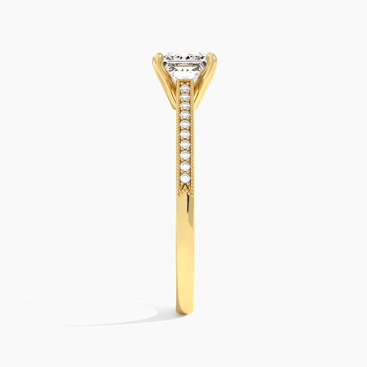 Princess Luxe Hudson Lab Grown Diamond Engagement Ring In 18K Yellow Gold, Side View
