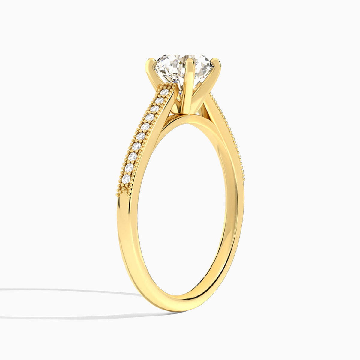 Round Luxe Hudson Lab Grown Diamond Engagement Ring In 18K Yellow Gold, Angle View