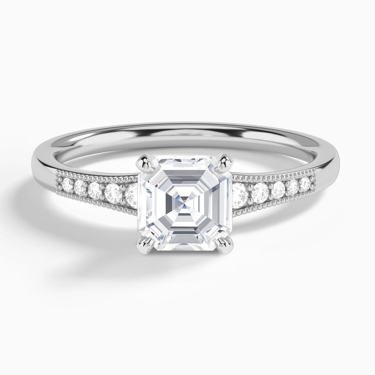 Asscher Starla Milgrain Lab Grown Diamond Engagement Ring In Platinum - Lucenjuri