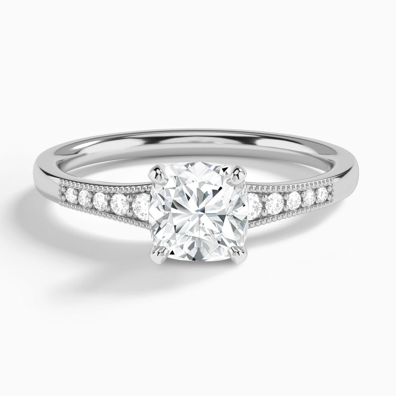 Cushion Starla Milgrain Lab Grown Diamond Engagement Ring In Platinum - Lucenjuri